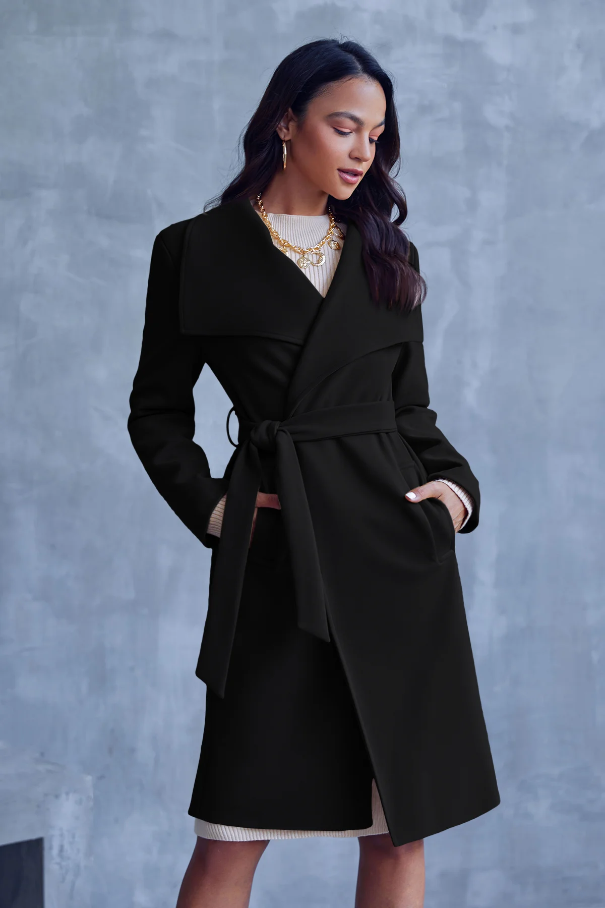 Cicy Bell Womens Black Pea Coat