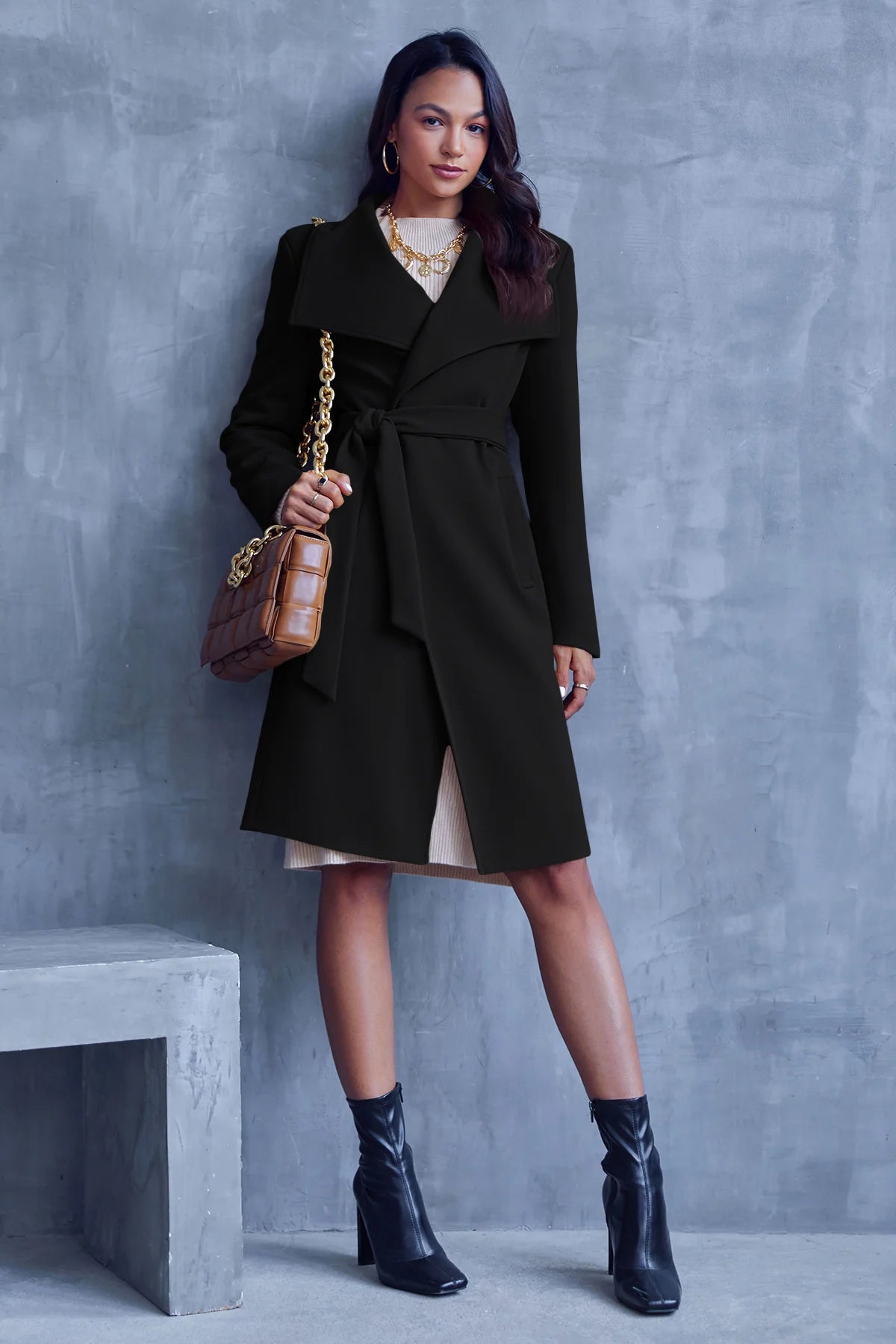 Cicy Bell Womens Black Pea Coat