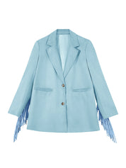 Cicy Bell Womens Blue Fringe Jacket