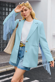 Cicy Bell Womens Blue Fringe Jacket