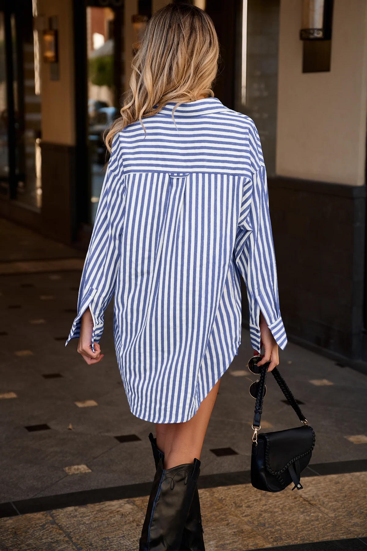 Cicy Bell Womens Blue Striped Shirts