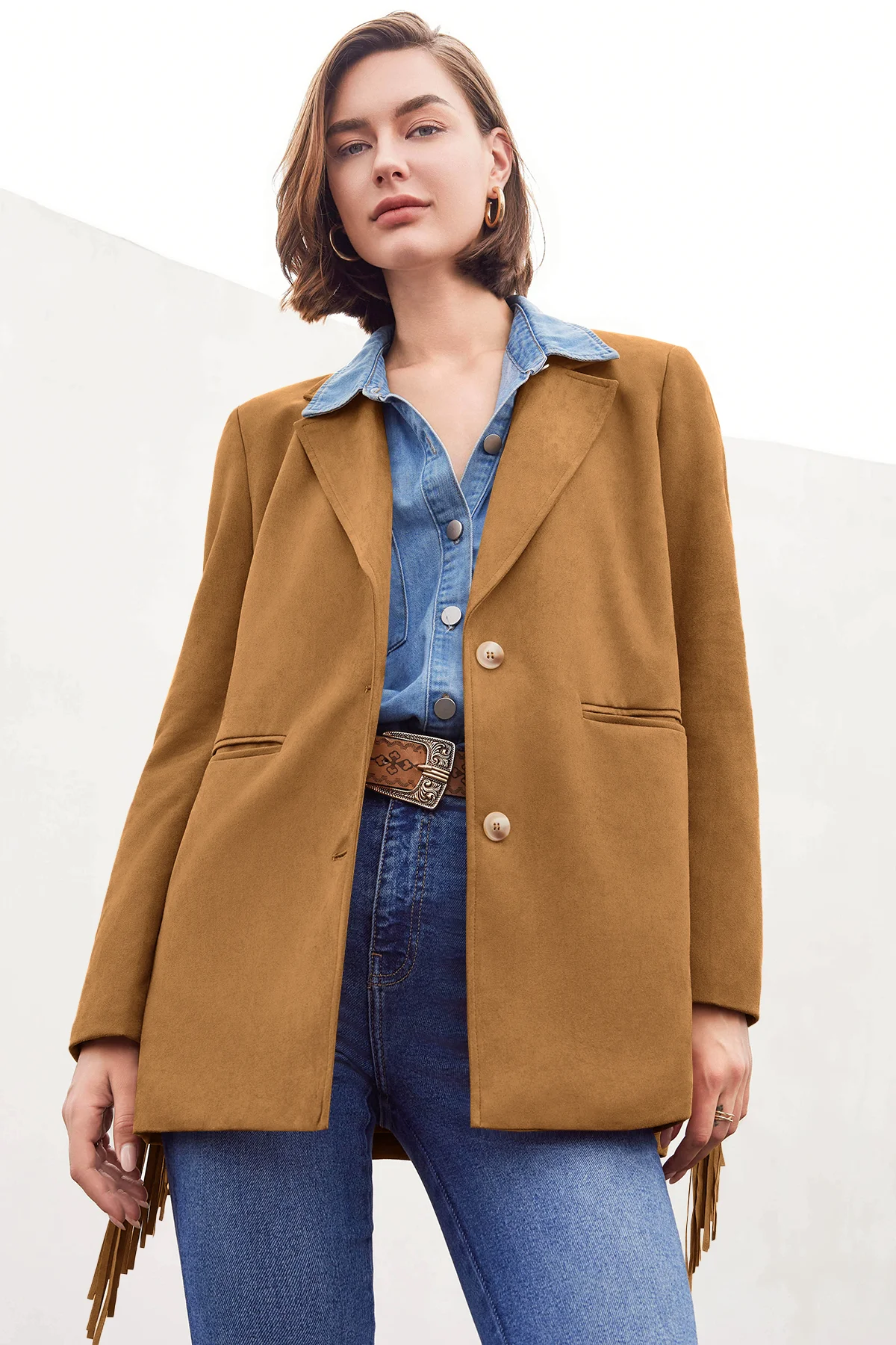 Cicy Bell Womens Brown Fringe Jacket