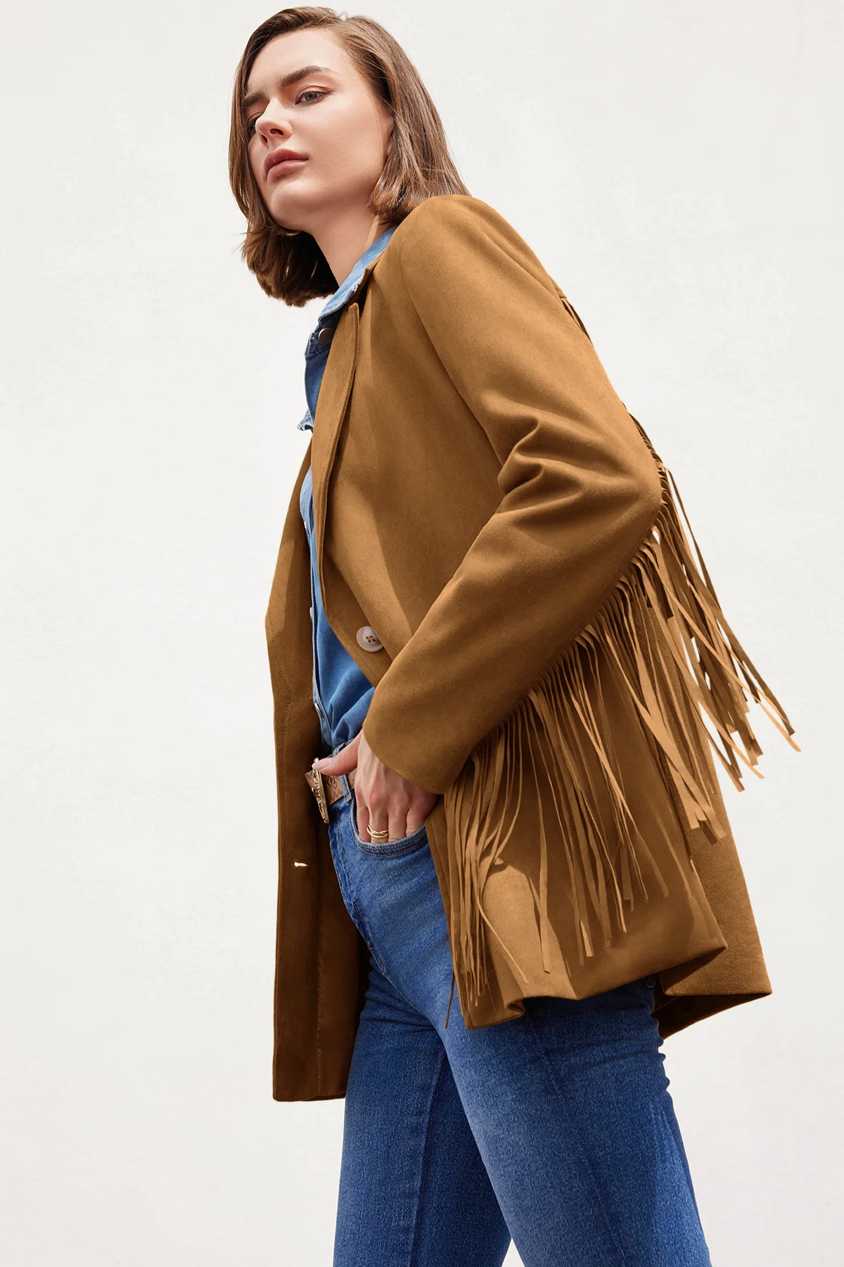 Cicy Bell Womens Brown Fringe Jacket