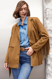 Cicy Bell Womens Brown Fringe Jacket