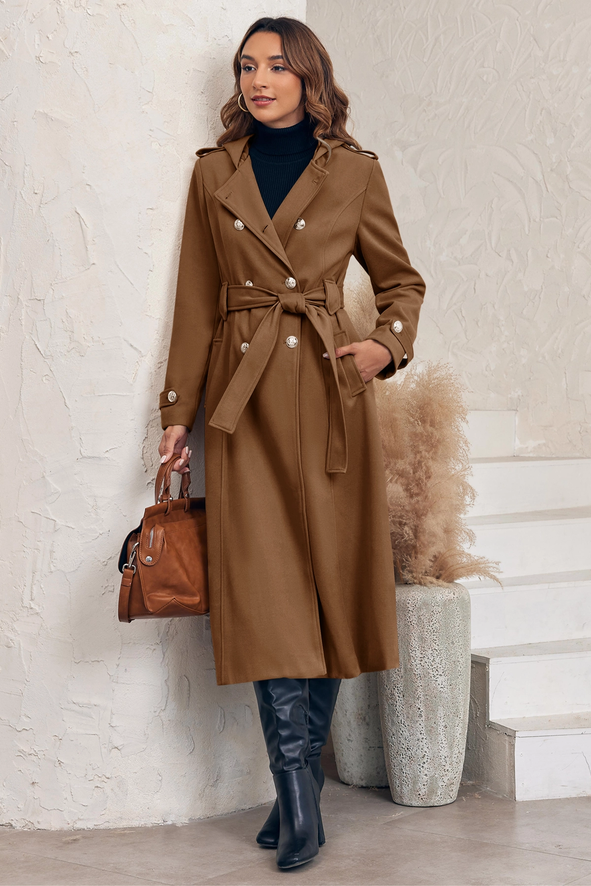 Cicy Bell Womens Brown Long Hooded Coat