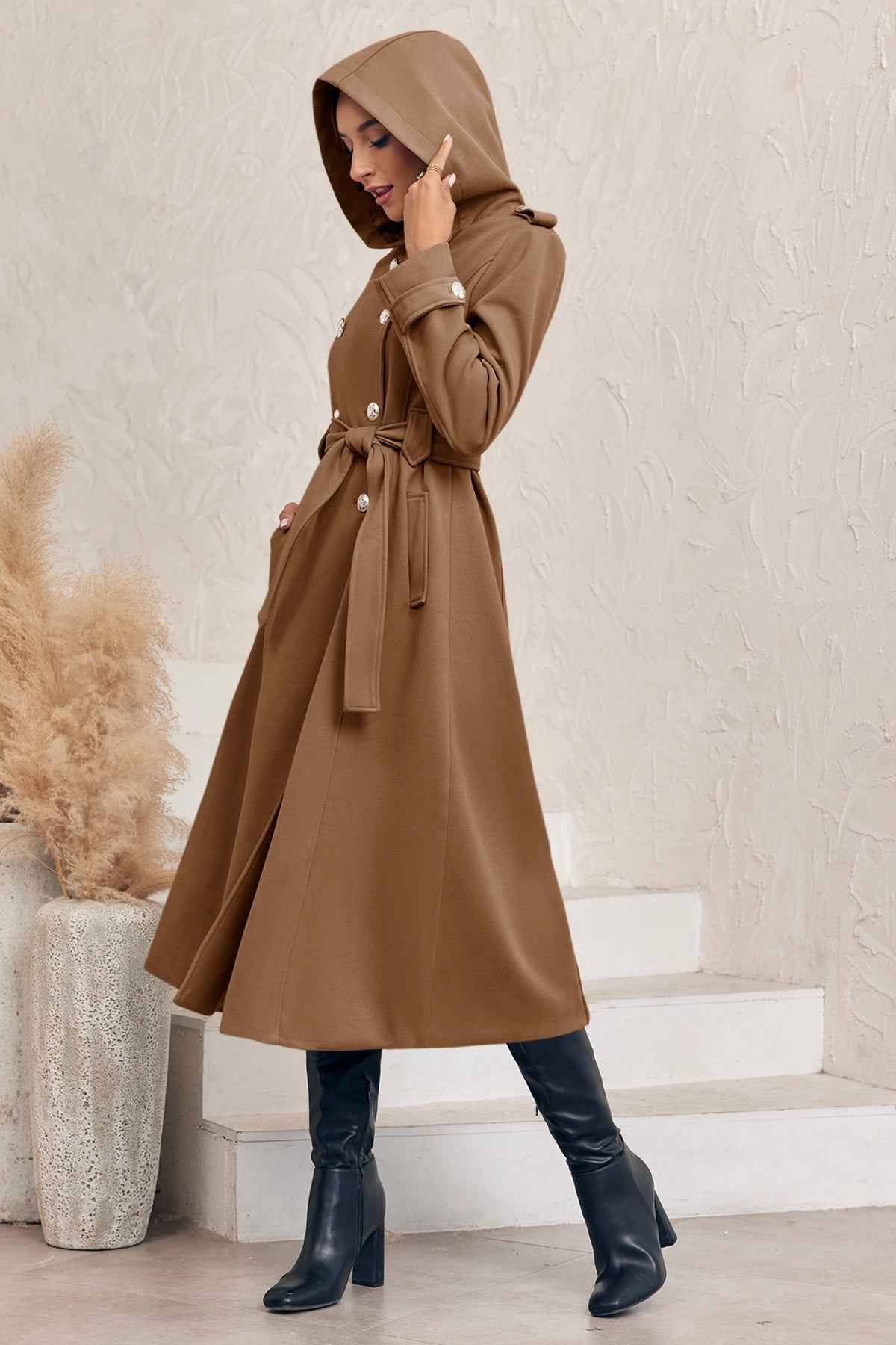 Cicy Bell Womens Brown Long Hooded Coat