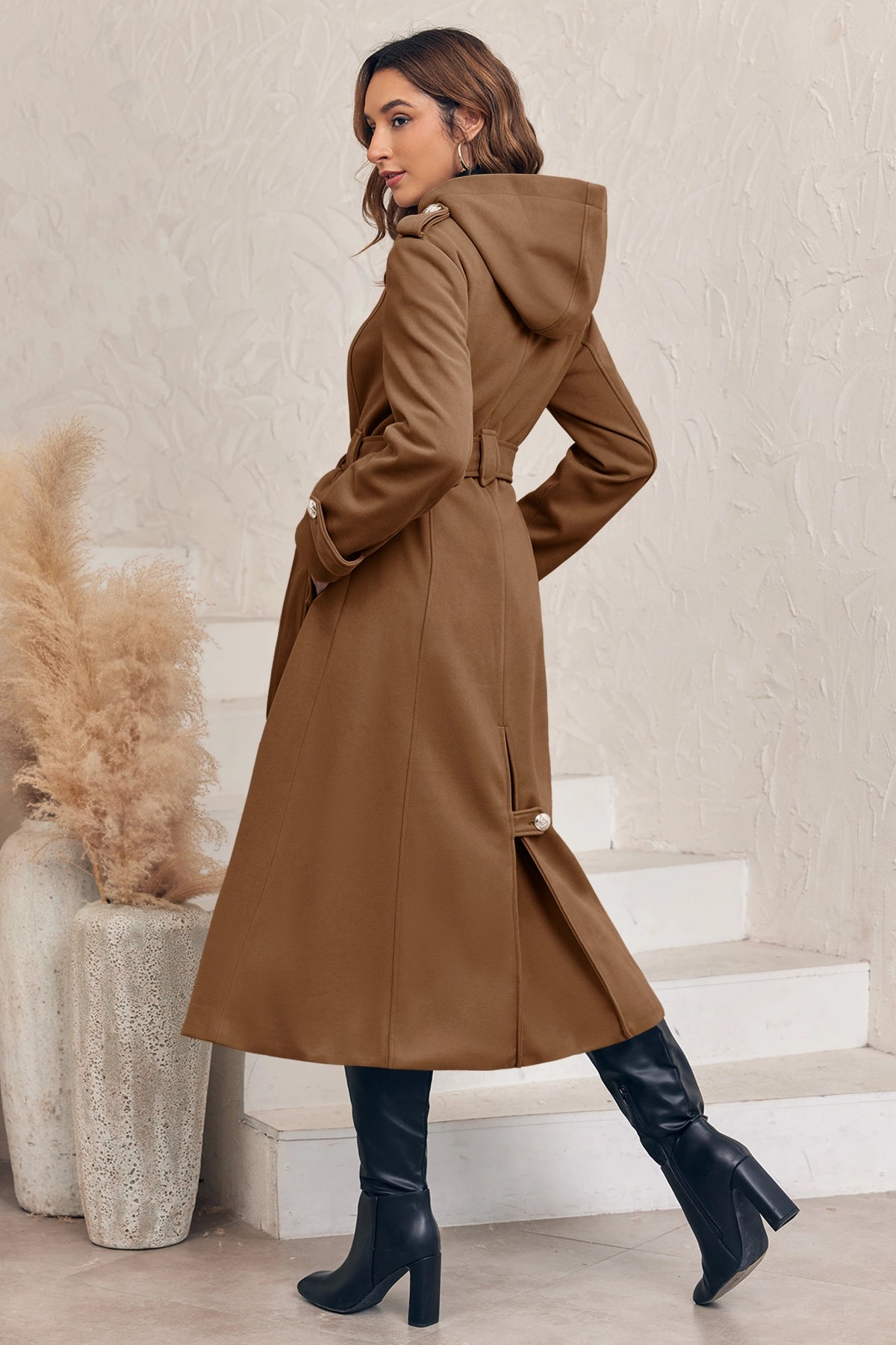 Cicy Bell Womens Brown Long Hooded Coat