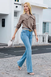 Cicy Bell Womens Brown Plaid Shirts