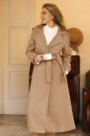 Cicy Bell Womens Camel Long Hooded Coat