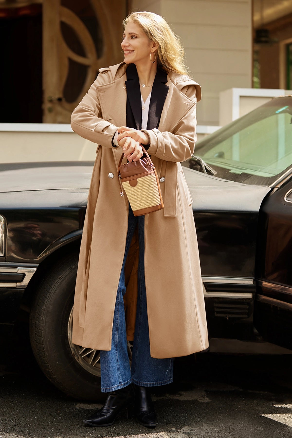 Cicy Bell Womens Camel Long Hooded Coat