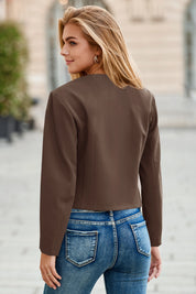 Cicy Bell Womens Coffee Cropped Blazer