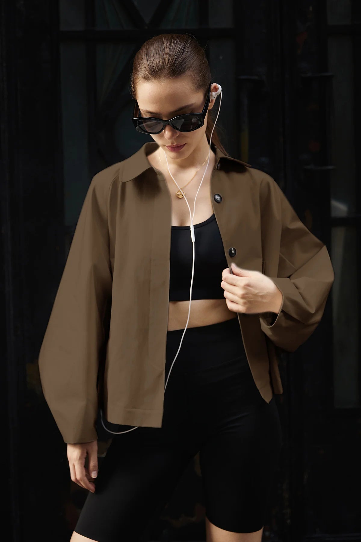 Cicy Bell Womens Dark Brown Cropped Trench Coat