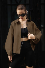 Cicy Bell Womens Dark Brown Cropped Trench Coat