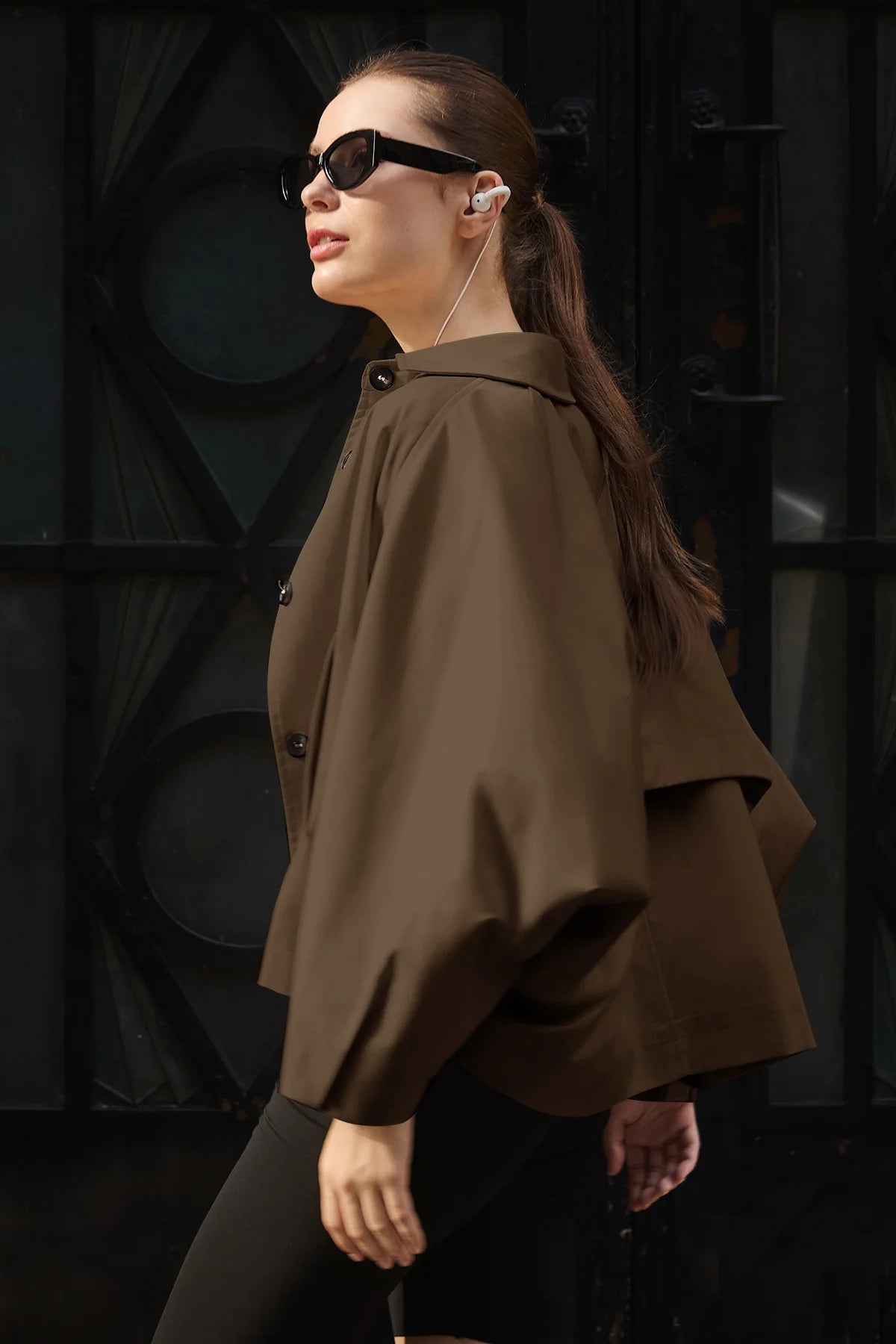 Cicy Bell Womens Dark Brown Cropped Trench Coat