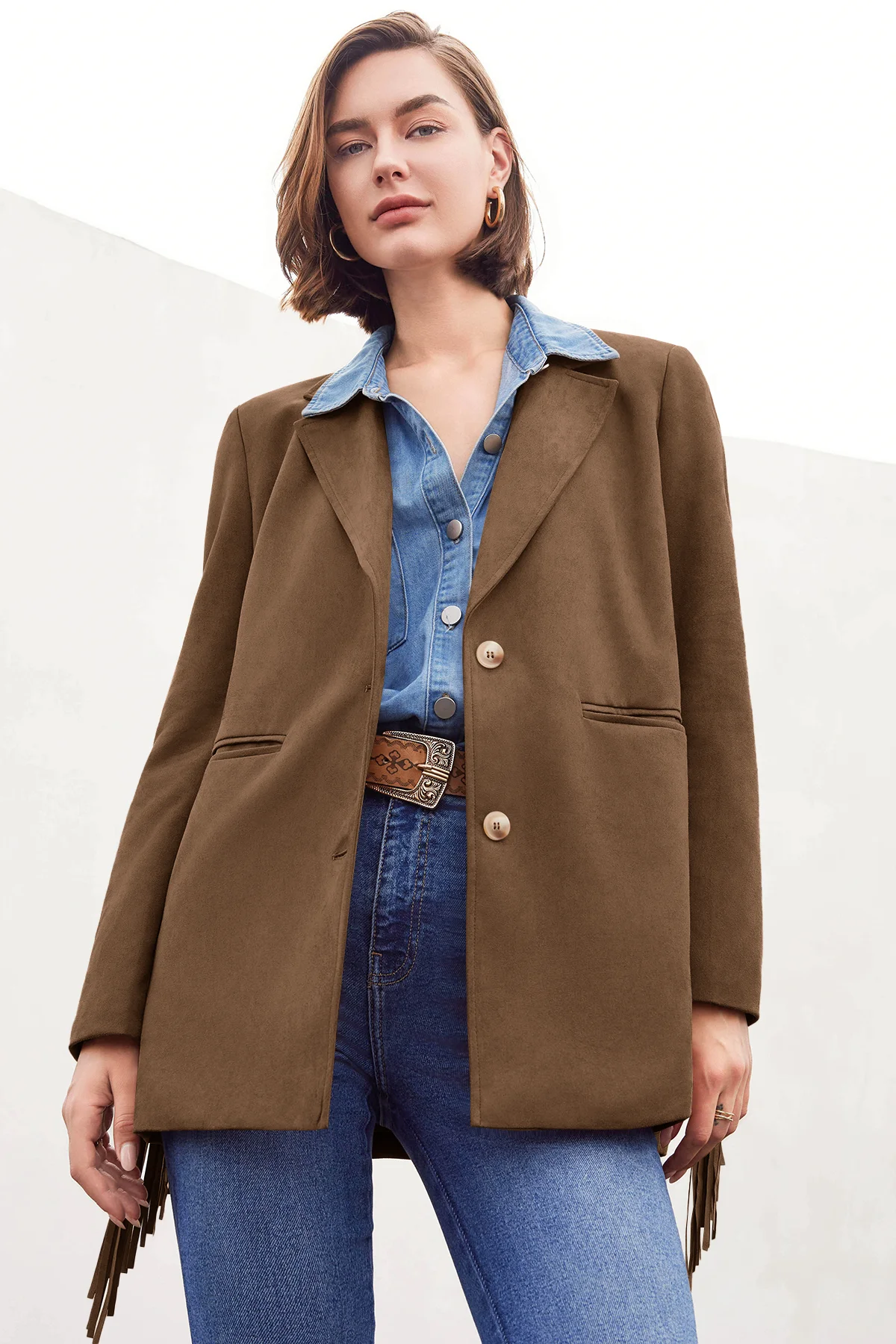 Cicy Bell Womens Dark Brown Fringe Jacket