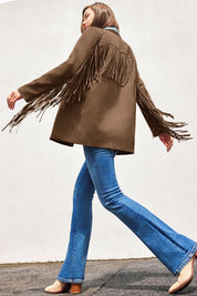 Cicy Bell Womens Dark Brown Fringe Jacket