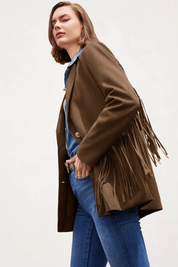 Cicy Bell Womens Dark Brown Fringe Jacket