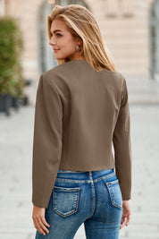 Cicy Bell Womens Dark Khaki Cropped Blazer