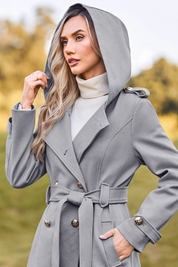 Cicy Bell Womens Grey Long Hooded Coat