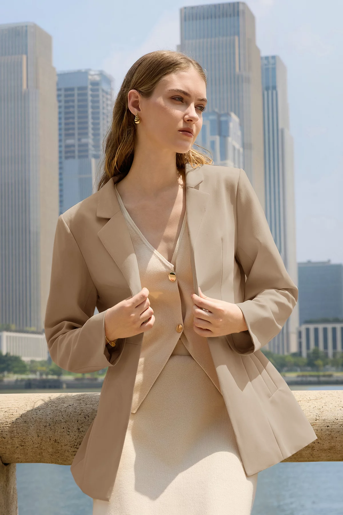 Cicy Bell Womens Khaki Casual Blazers