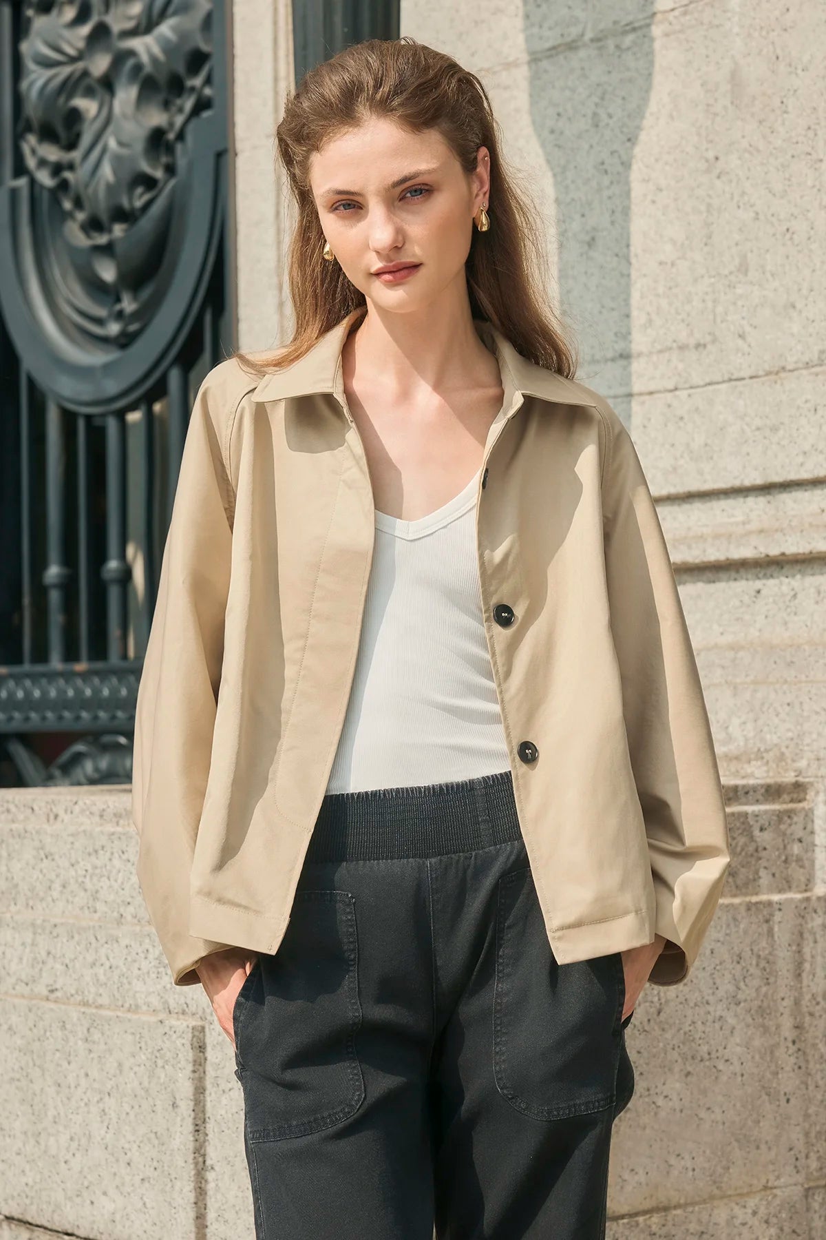 Cicy Bell Womens Khaki Cropped Trench Coat