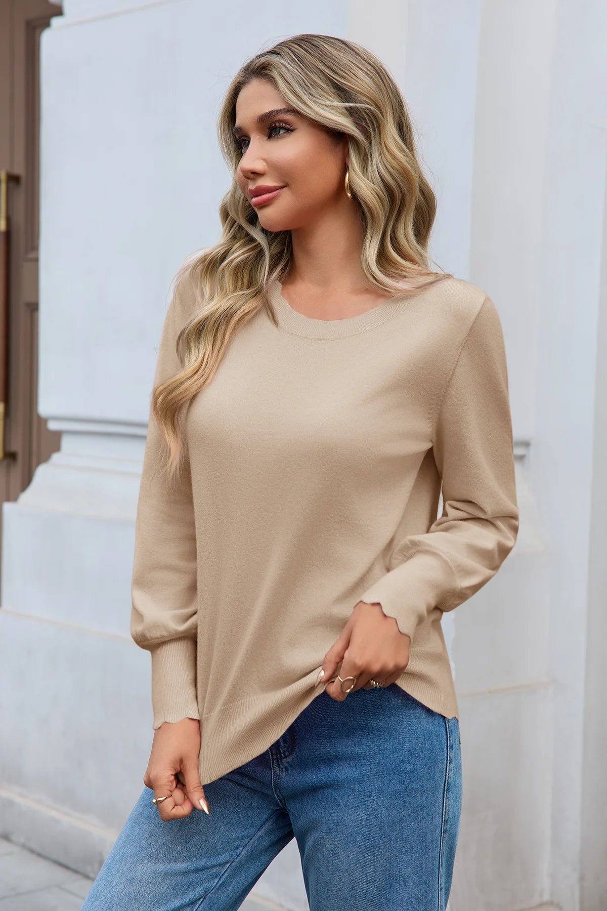 Cicy Bell Womens Khaki Pullover Tops