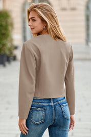 Cicy Bell Womens Light Khaki Cropped Blazer