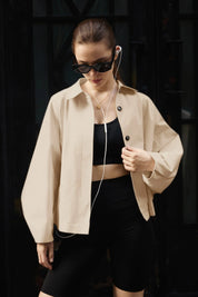 Cicy Bell Womens Light Khaki Cropped Trench Coat