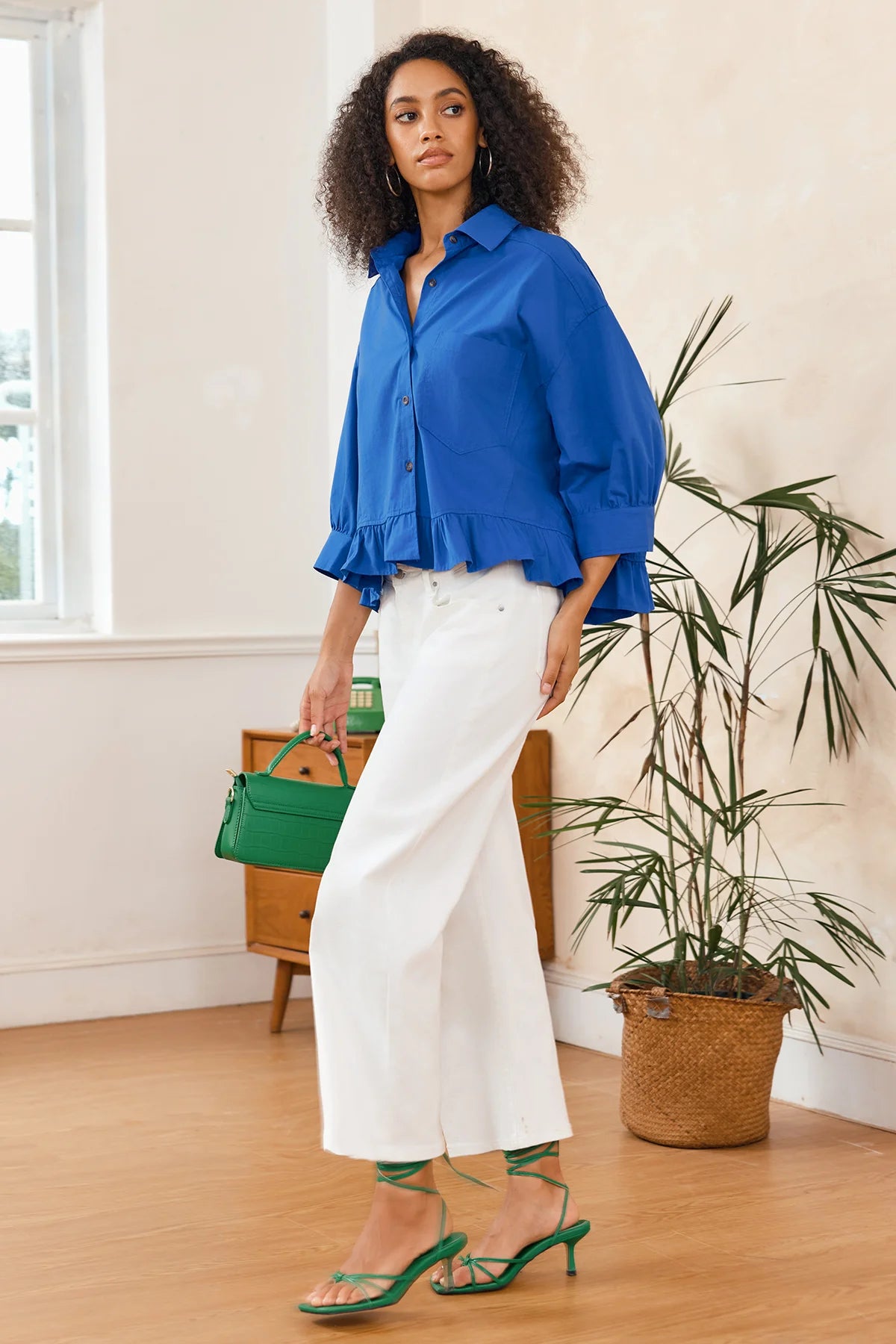 Cicy Bell Womens Royal Blue Cropped Shirts