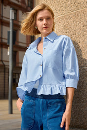 Cicy Bell Womens Sky Blue Cropped Shirts