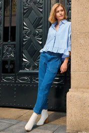 Cicy Bell Womens Sky Blue Cropped Shirts