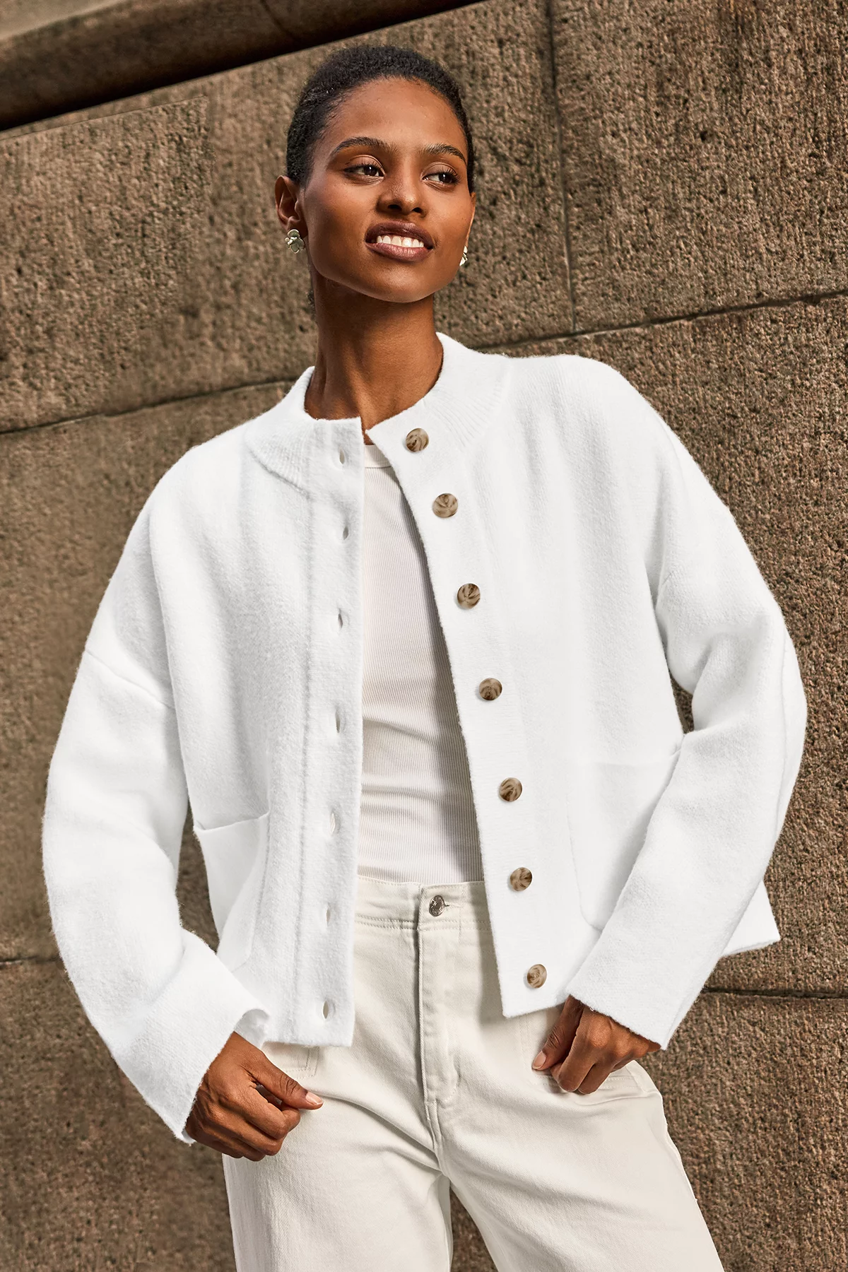 Cicy Bell Womens White Cardigans