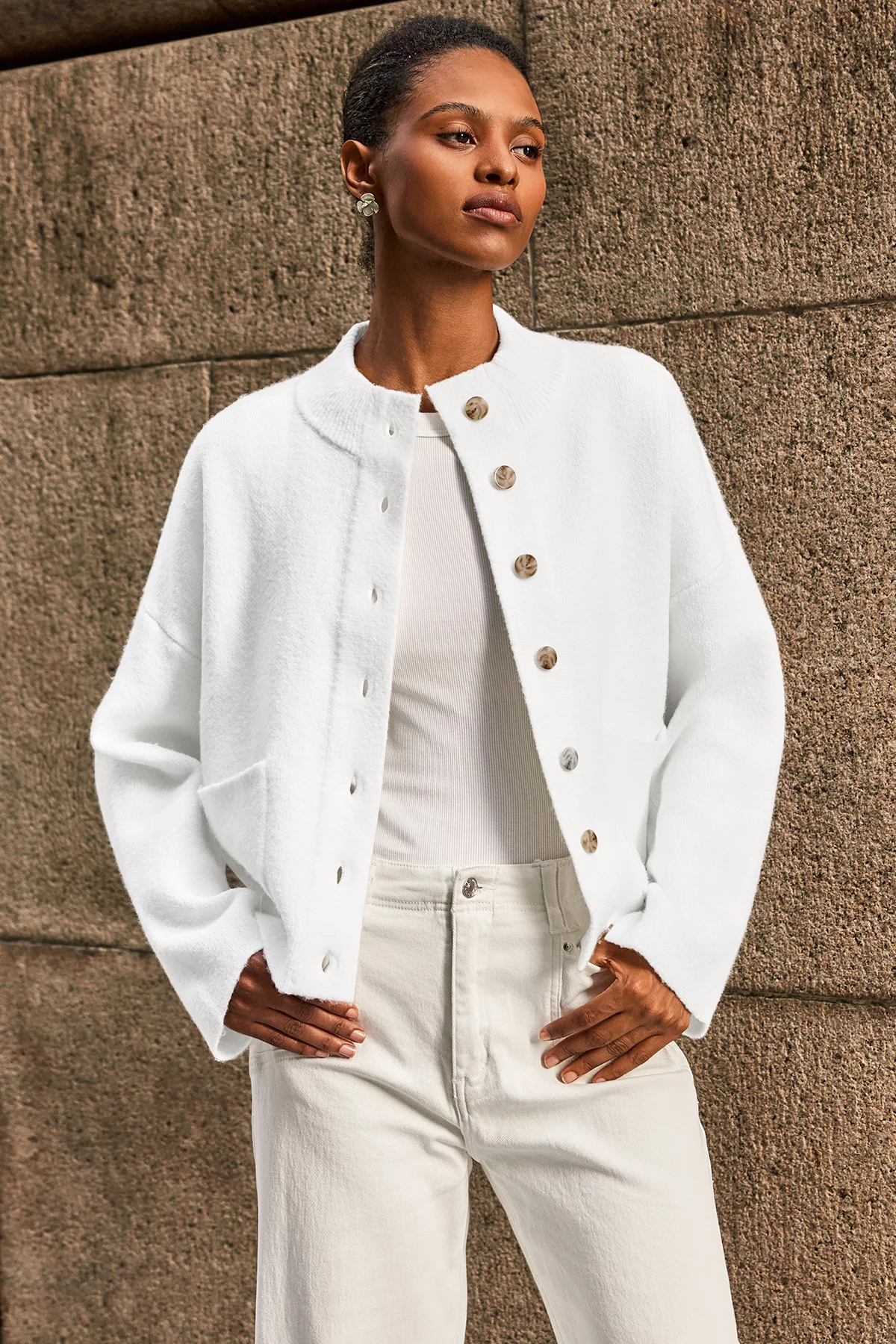 Cicy Bell Womens White Cardigans