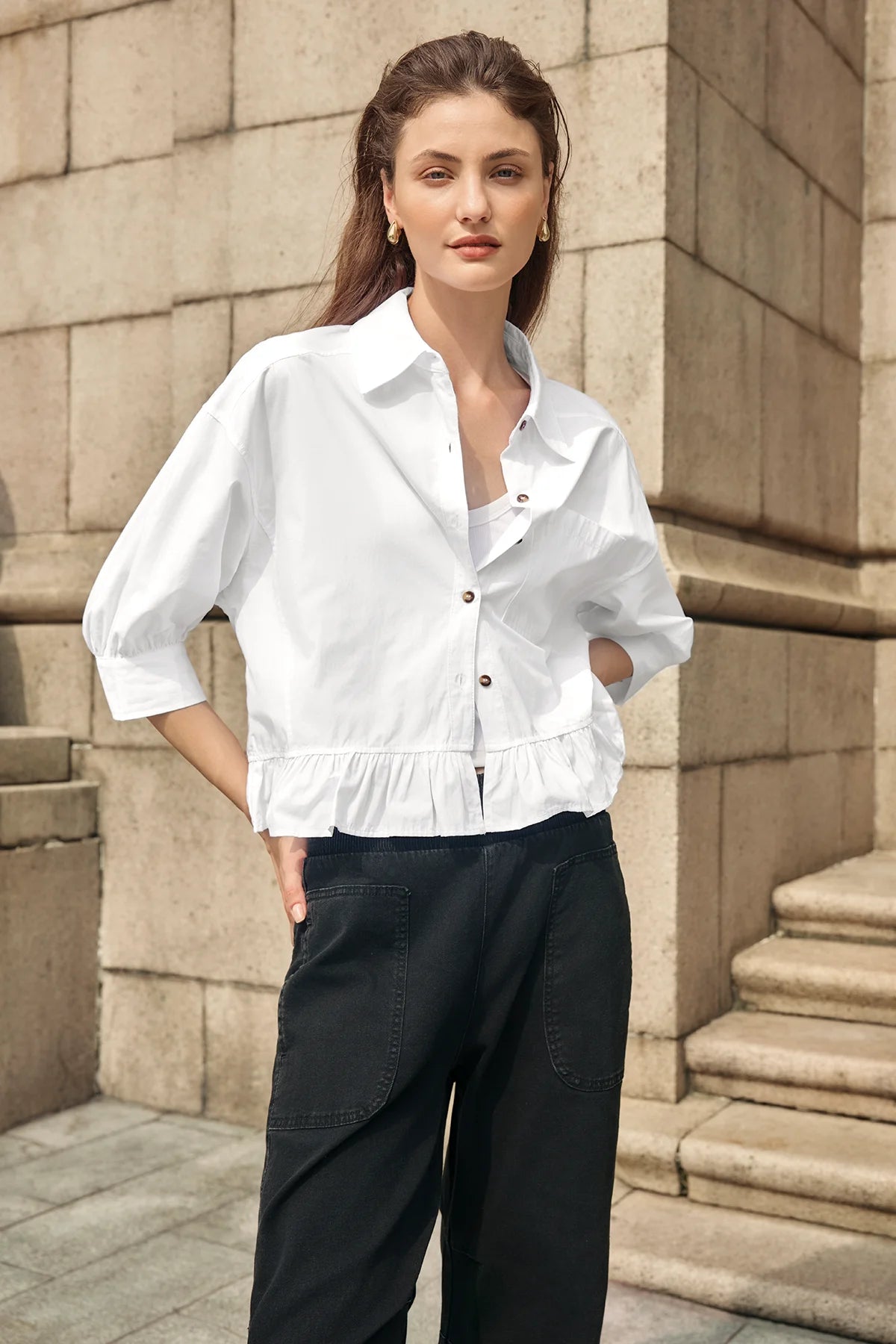 Cicy Bell Womens White Cropped Shirts