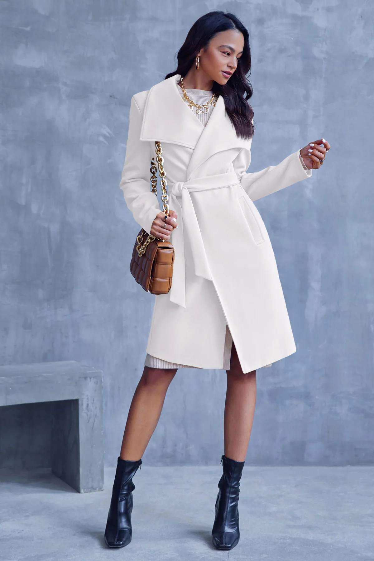 Cicy Bell Womens White Pea Coat