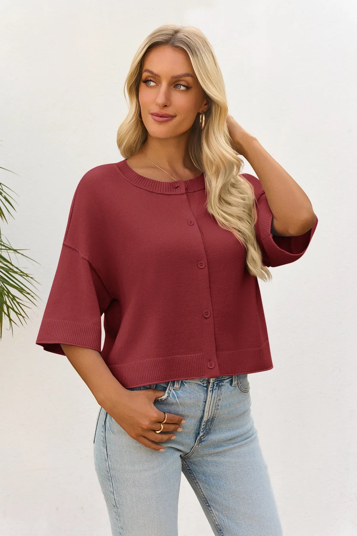 Cicy Bell Womens Wine Red Cardigan Tops