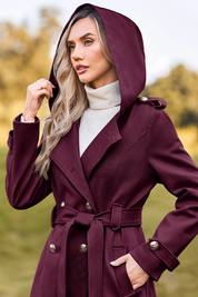 Cicy Bell Womens Wine Red Long Hooded Coat
