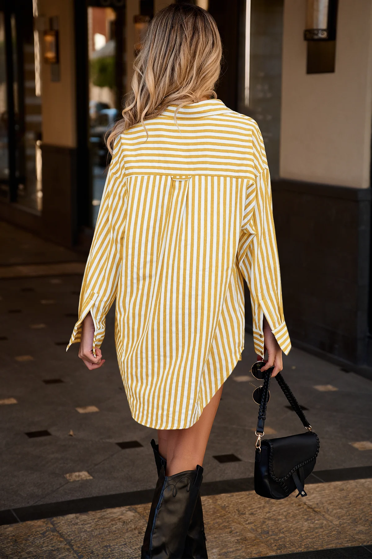 Cicy Bell Womens Yellow Striped Shirts