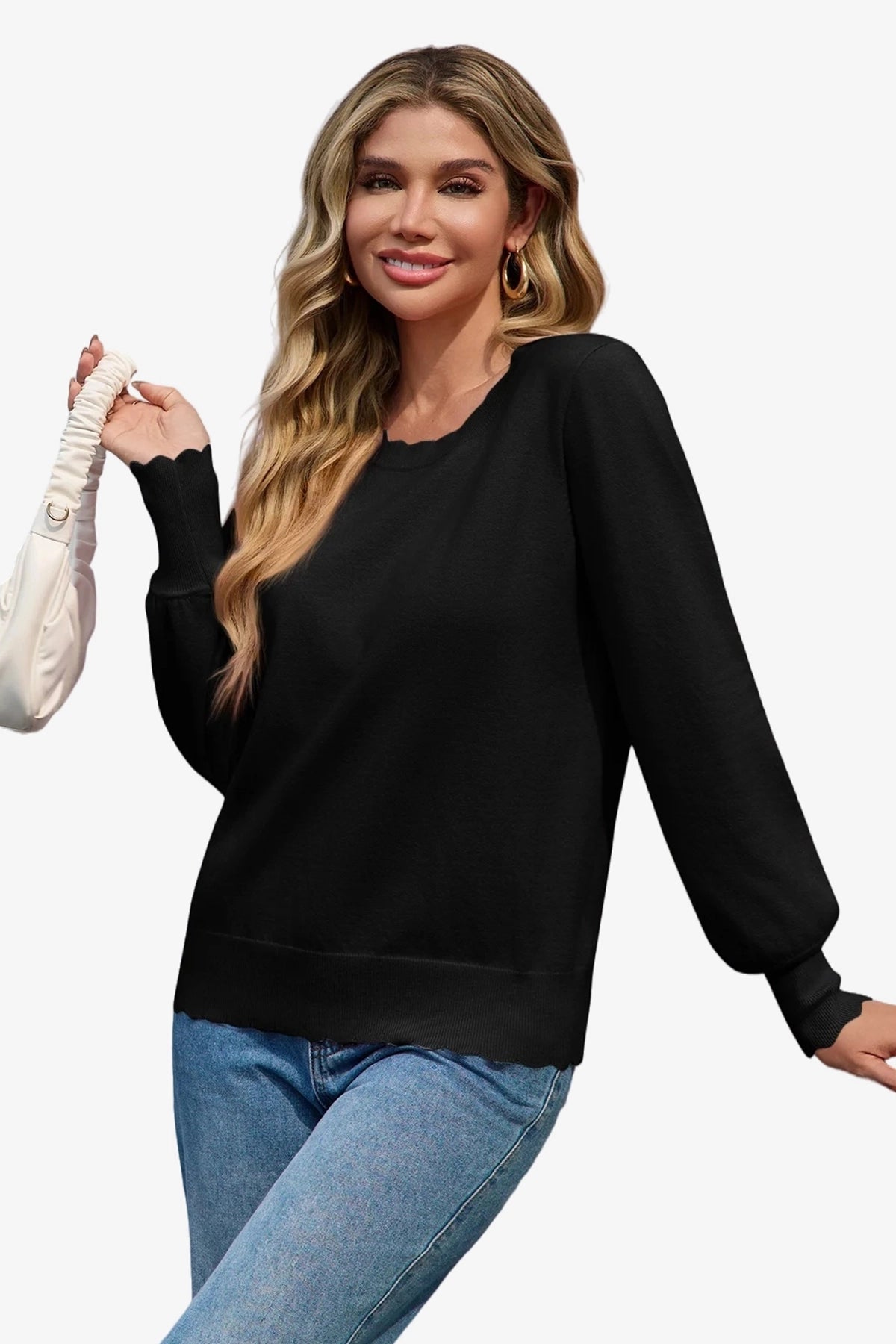 Cicy Bell Womens Black Pullover Tops