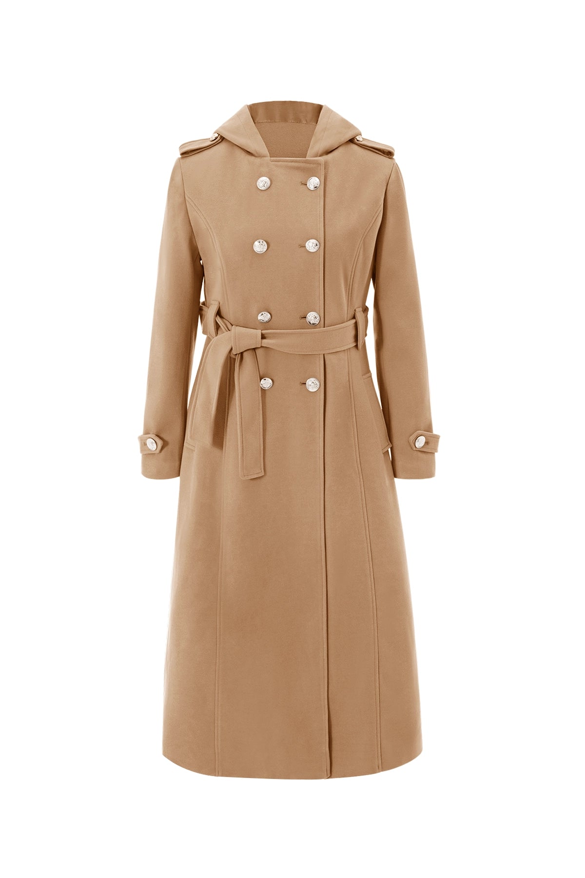 Cicy Bell Womens Camel Long Hooded Coat