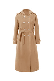 Cicy Bell Womens Camel Long Hooded Coat