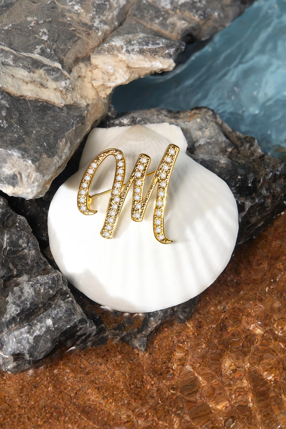 Cicy Bell Womens Letter M Gold Brooch Pins