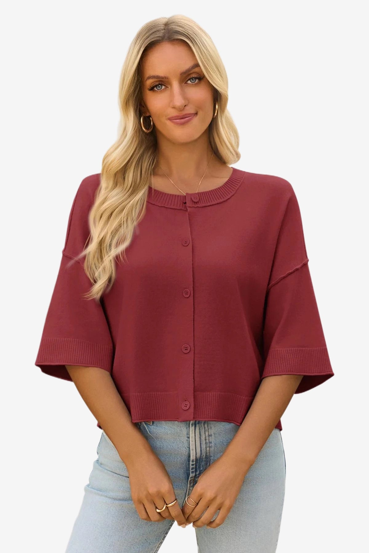 Cicy Bell Womens Wine Red Cardigan Tops