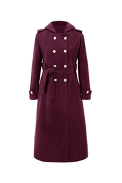 Cicy Bell Womens Wine Red Long Hooded Coat