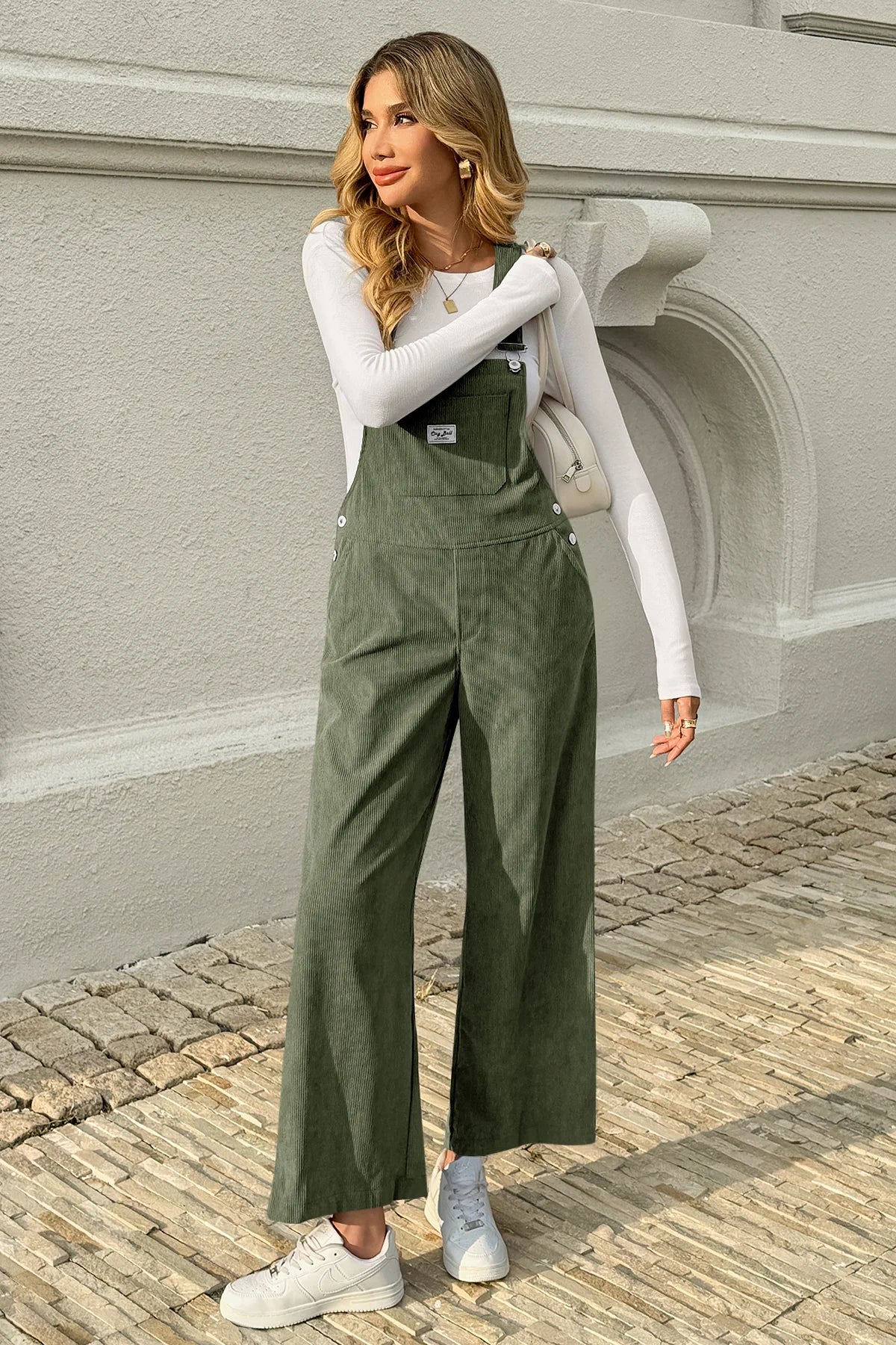 Cicy Bell Womens Army Green Corduroy Bib Overalls