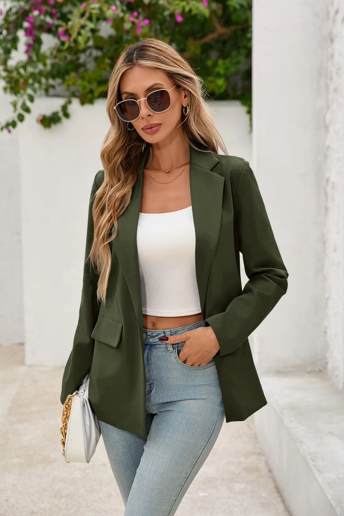 Cicy Bell Womens Dark Green Button Knit Blazer
