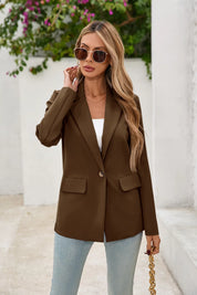 Cicy Bell Womens Dark Brown Button Knit Blazer