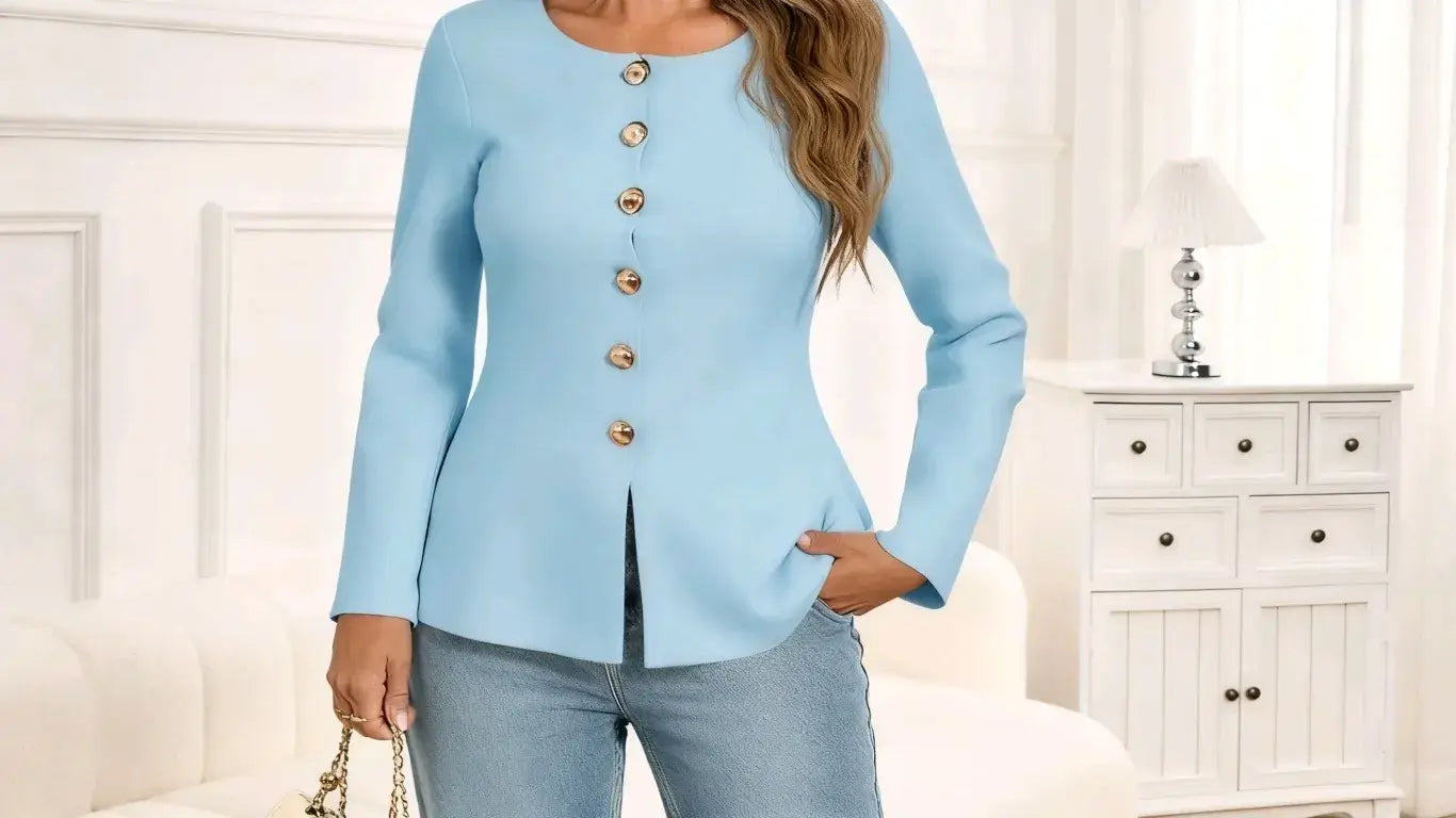 Front view of Cicybell blue cardigan sweater