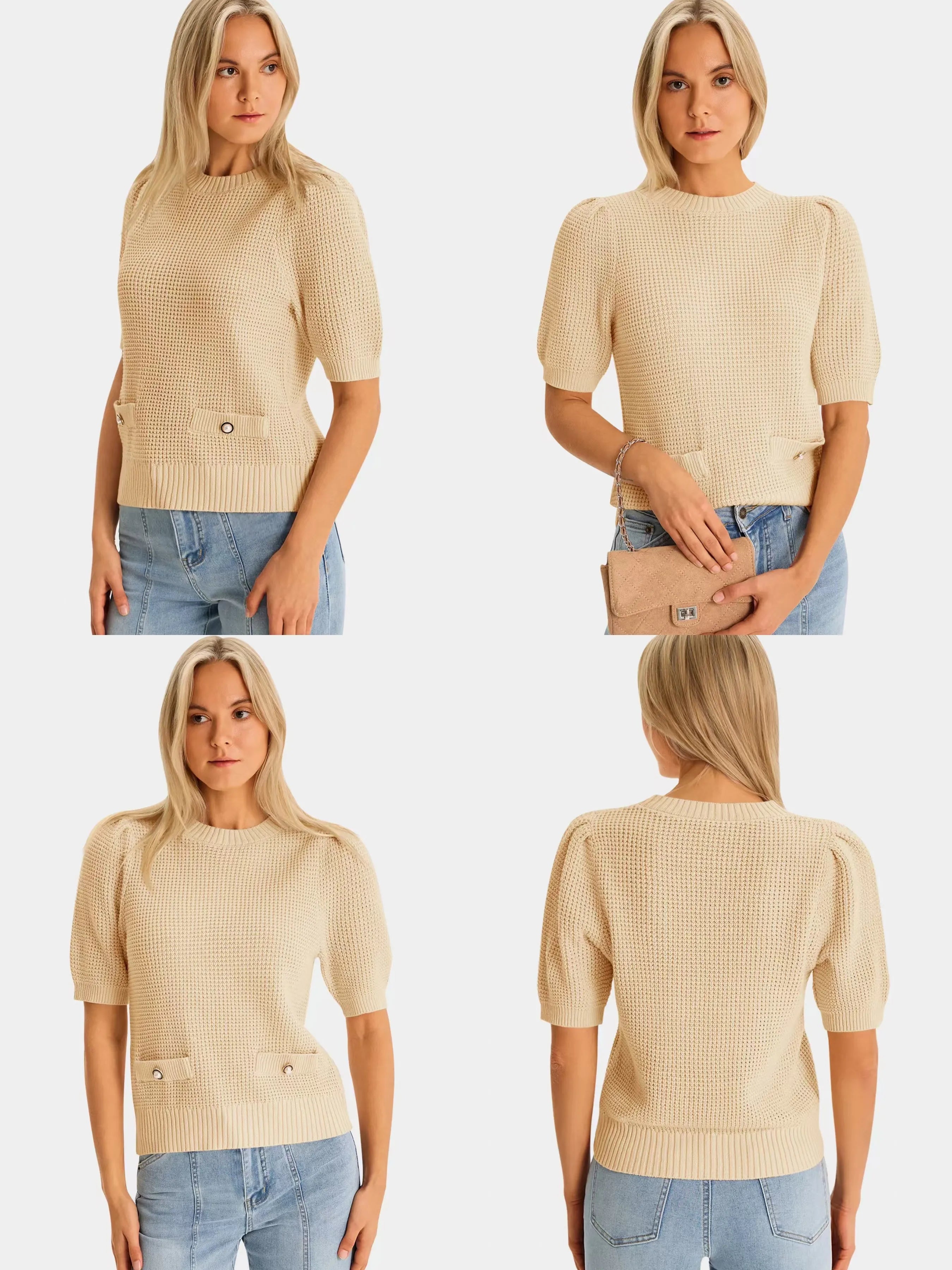 CICYBELL apricot puff short-sleeve sweater