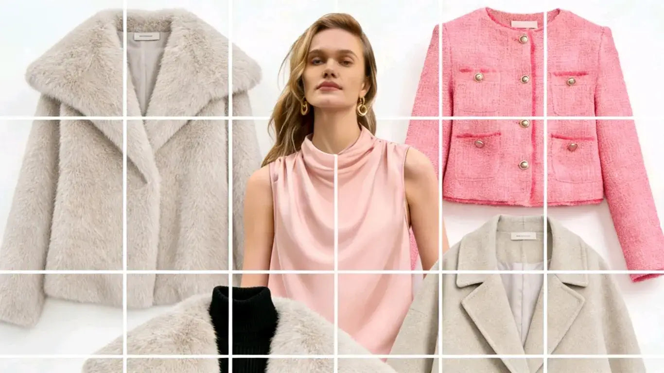 Cicybell grid collage of elegant women's outerwear and tops